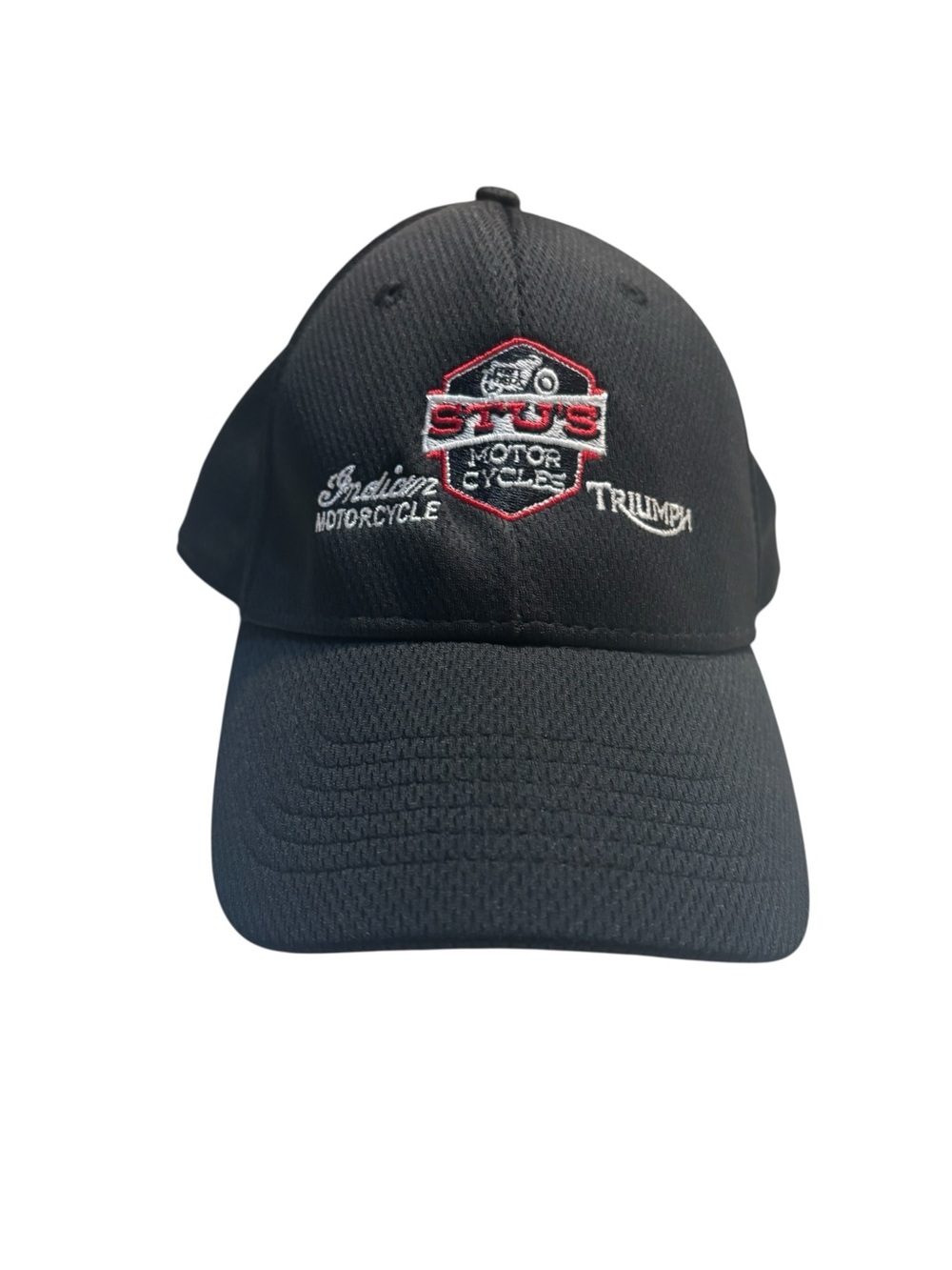 NEW Baseball Cap Stu’s Motorcycles Black Embroidered Red White Indian Triumph